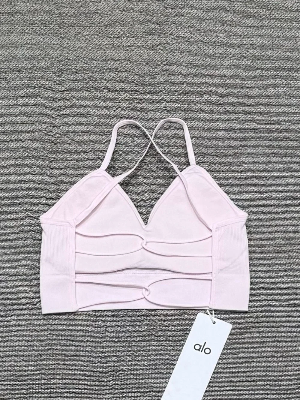 ALO Yoga Light Pink Ribbed Bralette & High-Waist Bike Shorts Set - Picture 4 of 6